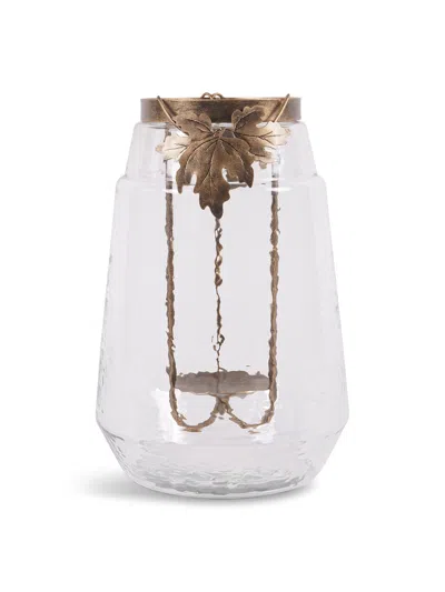 Laura Ashley Large Leaf Bottle Hurricane In Antique Gold