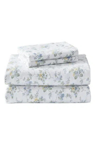 Laura Ashley Le Fleur Cotton Flannel Queen Sheet Set In Blue