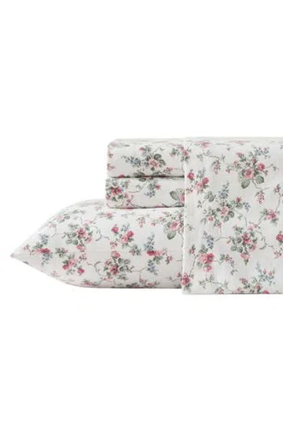 Laura Ashley Le Fleur Cotton Flannel Sheet Set In Pink