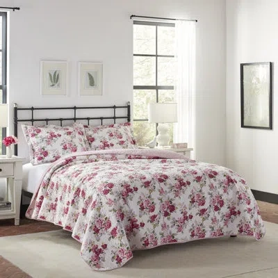 Laura Ashley Lidia Cotton Reversible Pink Quilt Set