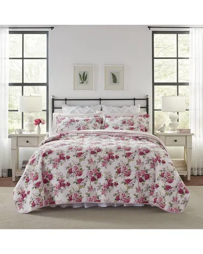 Laura Ashley Lidia Of Cotton Reversible Quilt Set In Pink