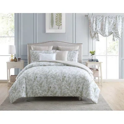 Laura Ashley Lindy Floral Cotton Bonus Comforter Set In Green;beige