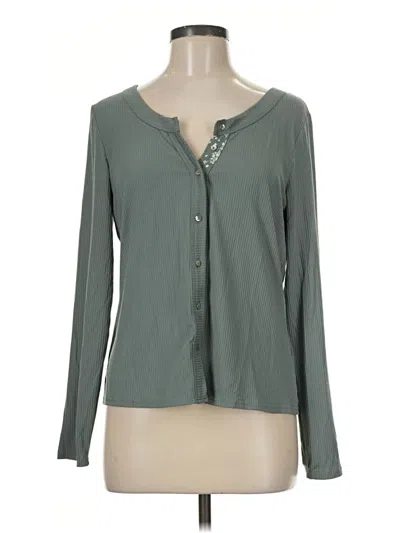Pre-owned Laura Ashley Long Sleeve Henley Shirt In Green