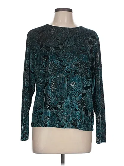Pre-owned Laura Ashley Long Sleeve Top Teal Crew Neck Tops In Blue