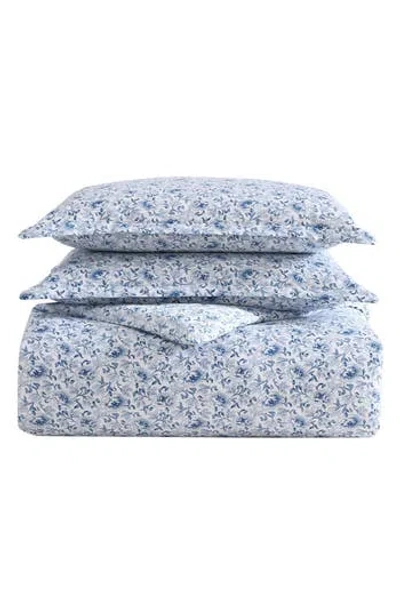 Laura Ashley Lorelei Floral Cotton Sateen Duvet Cover Set In Indigo