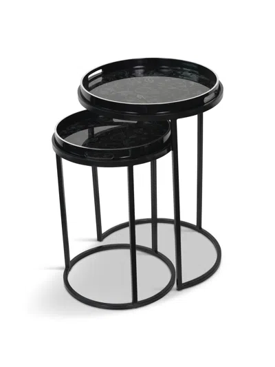 Laura Ashley Louise Print (set Of 2) Side Tables With Removeable Tray In Black