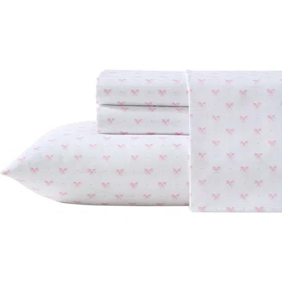Laura Ashley Lovely Bow Print Microfiber Sheet Set In White