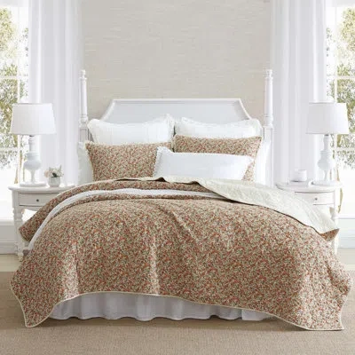 Laura Ashley Loveston Red Cotton Reversible Quilt Set In Orange