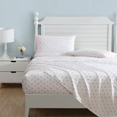 Laura Ashley Lynda Cotton Printed Hem Pink Full Sheet Set In White;pink
