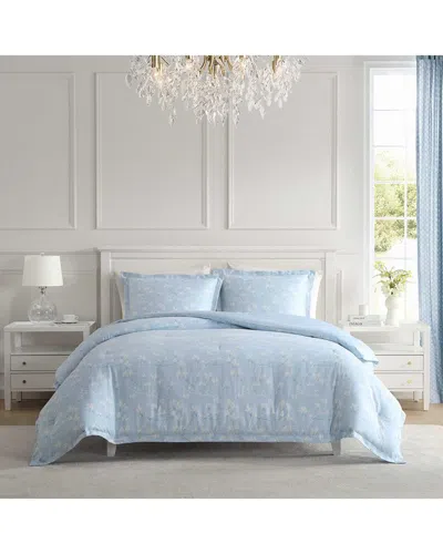 Laura Ashley Magnolia Grove Cotton Sateen Comforter Set In Blue