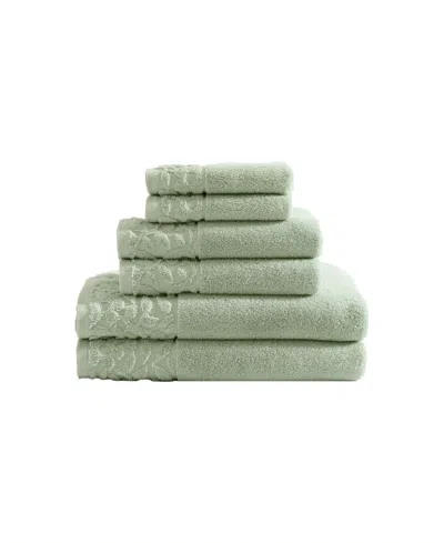 Laura Ashley Marilyn Antibacterial Cotton Terry 6 Piece Bath Towel Set In Sage Green