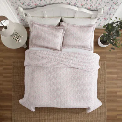 Laura Ashley Marta Floral Stripe 3-piece King Quilt & Sham Set In Pink