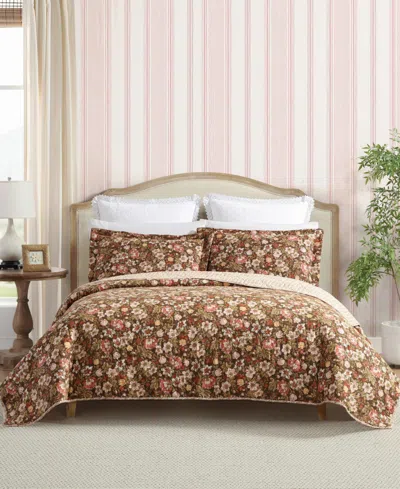 Laura Ashley Marta Reversible 3-pc. Quilt Set, Full/queen In Smoke Brown