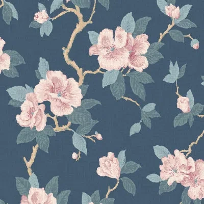 Laura Ashley Maya Linen Wallpaper In Blue