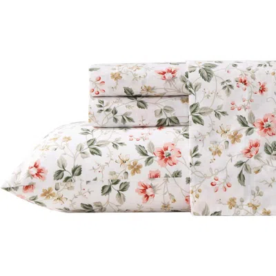 Laura Ashley Meadow Floral 200 Thread Count Cotton Percale Sheet Set In Sand