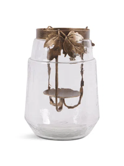 Laura Ashley Medium Leaf Bottle Hurricane In Antique Gold