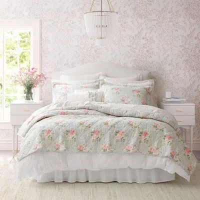 Laura Ashley Melany Pink Cotton Reversible Quilt Set In Gray;pink