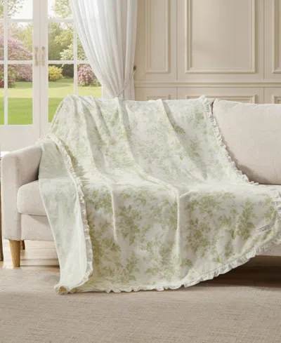 Laura Ashley Morning Gloria Printed Plush Reversible Throw, 70" X 50" In Green