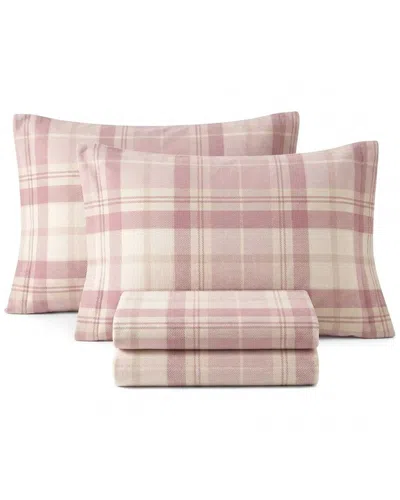Laura Ashley Mulholland Plaid Cotton Flannel Sheet Set In Purple