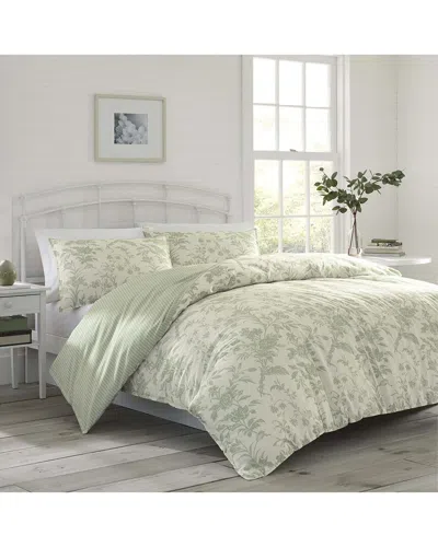 Laura Ashley Natalie 100% Cotton Duvet Cover Bonus Set In Green