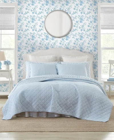 Laura Ashley Oxford Stripe Reversible 2 Piece Quilt Set, Twin In Chambray Blue,white