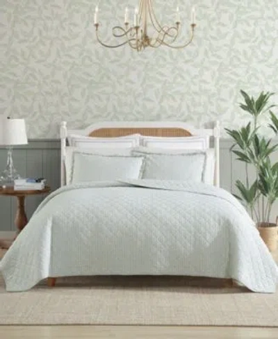 Laura Ashley Oxford Stripe Reversible Quilt Sets In Green