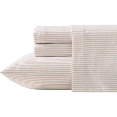 Laura Ashley Oxfordshire Stripe Cotton Flannel Sheet Set In Sand