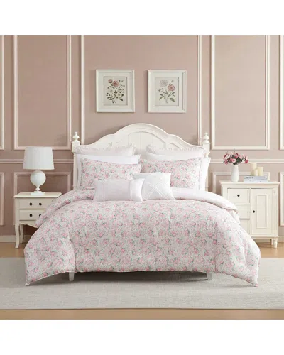 Laura Ashley Pamelposies/pretty Stripe Cotton Comforter Set In Pink