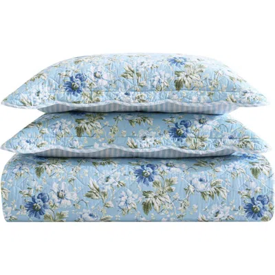 Laura Ashley Peony Garden Quilt & Sham 3-piece Set In Light Blue/green