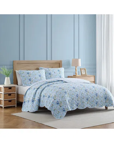 Laura Ashley Peony Garden Reversible Quilt Set In Blue