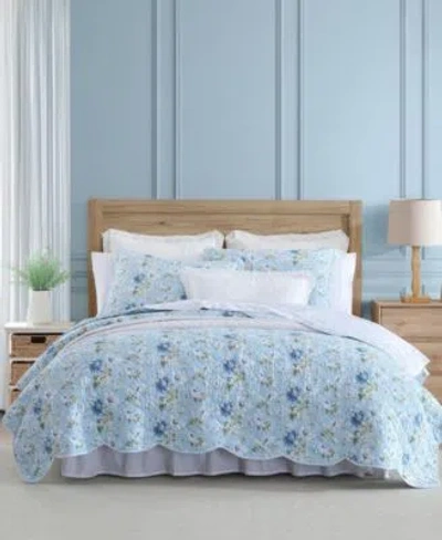 Laura Ashley Peony Garden Reversible Quilt Sets In Light Blue,green