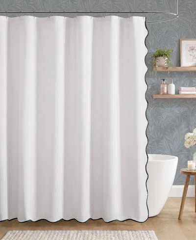 Laura Ashley Petal Bloom Scalloped Shower Curtain, 72" X 72" In White