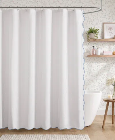 Laura Ashley Petal Bloom Scalloped Shower Curtain, 72" X 72" In White