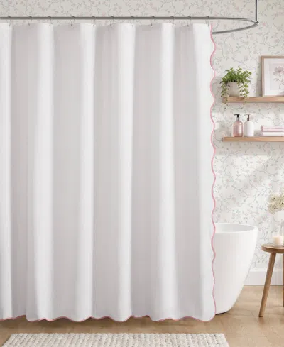 Laura Ashley Petal Bloom Scalloped Shower Curtain, 72" X 72" In White