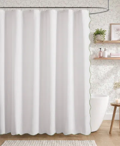 Laura Ashley Petal Bloom Scalloped Shower Curtain, 72" X 72" In White