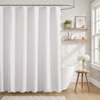 Laura Ashley Petal Bloom Scalloped Shower Curtain In White