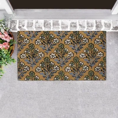 Laura Ashley Pettywell Bouquet Coir Doormats / Non-slip Outdoor Rugs In Blue;white;green