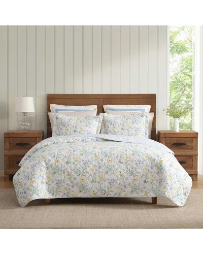 Laura Ashley Poppy Meadow 100% Cotton Quilt Set In White