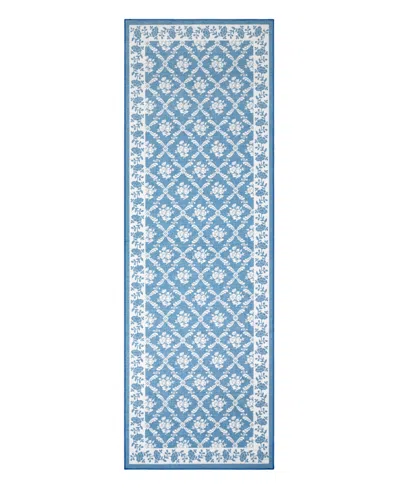 Laura Ashley Printed Chenille Merley Runner Rug, 24"x 72" In Blue
