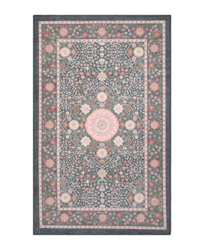 Laura Ashley Printed Chenille Victora Medallion Accent Rug, 20" X 32" In Blue