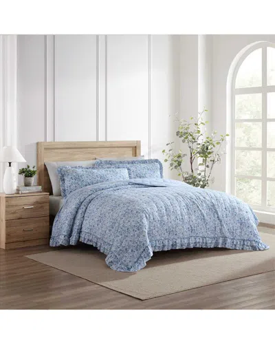 Laura Ashley Quartet Reversible Quilt Set In Blue