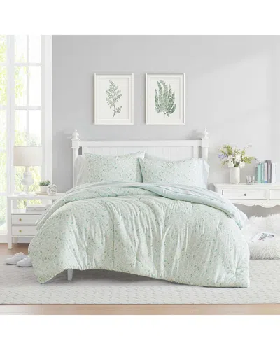 Laura Ashley Quartet/jaynie Ticking Stripe Washed Comforter Set In Blue