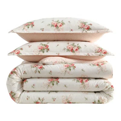 Laura Ashley Ribbon Bouquet Cotton Red Comforter Set In Red;cream