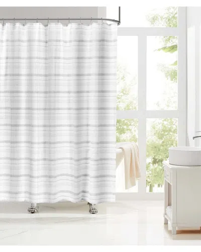 Laura Ashley Rosamond Woven Stripe Shower Curtain In Gray
