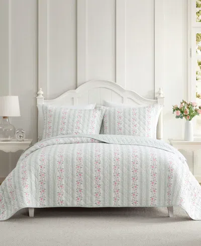 Laura Ashley Rosebud Stripe Reversible 2-pc. Quilt Set, Twin In Green