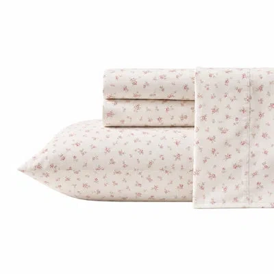 Laura Ashley Rosebuddies Cotton Pink Sheet Set In Brown