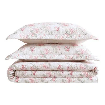 Laura Ashley Rosemoore Green Cotton Reversible Quilt Set In Green;pink
