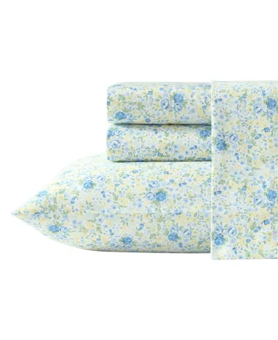 Laura Ashley Rowena 300-thread Count Cotton Sateen 4-pc. Sheet Set, Full In Blue