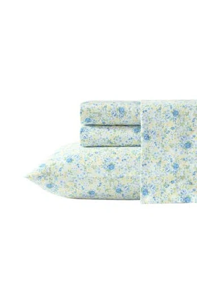 Laura Ashley Rowena 300 Thread Count Cotton Sheet Set In Blue