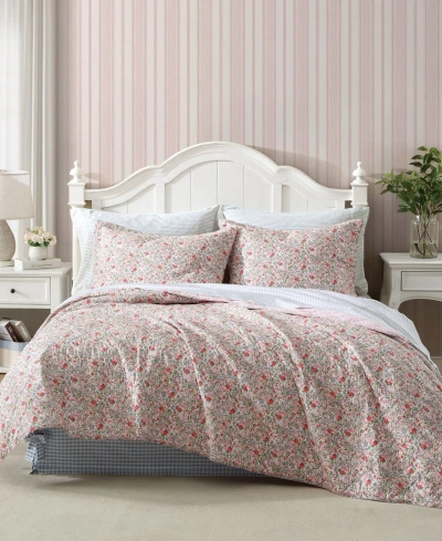 Laura Ashley Rowena Cotton Reversible Quilt, Full/queen In Cherry Pink